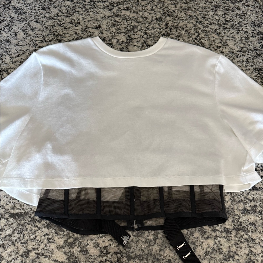Alexander McQueen Cream Boxy Crop T-Shirt Short Sleeve